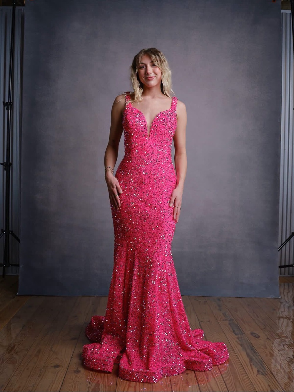 Jovani Hot Pink Sequin Mermaid Prom Gown